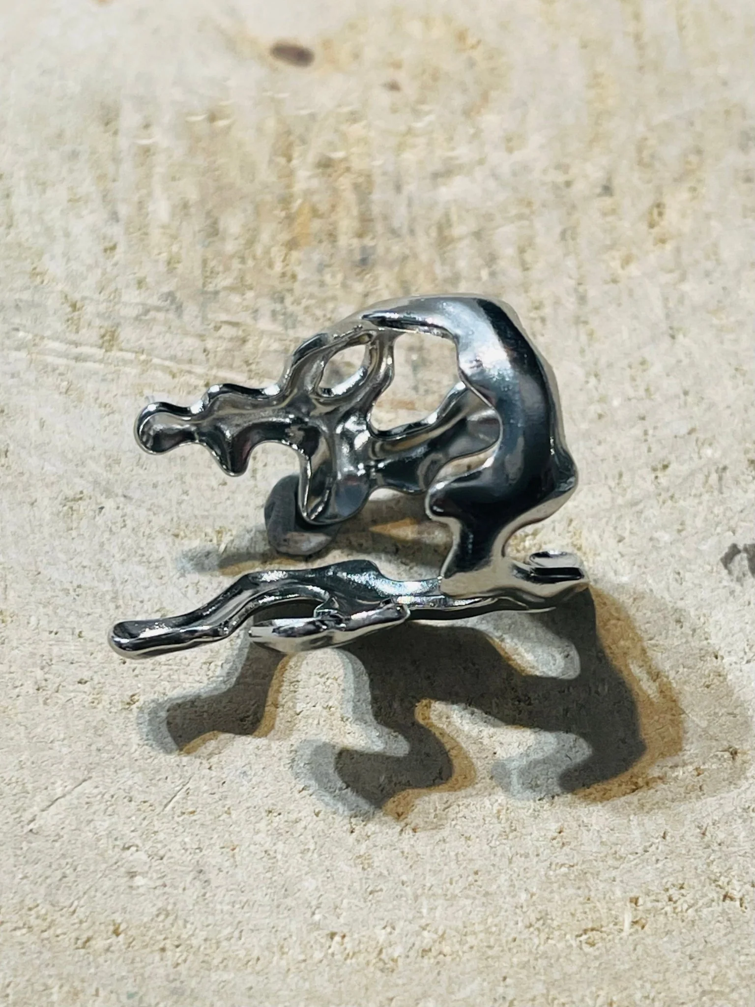 Bague corail en acier inoxydable argenté, Taille réglable – Image 5