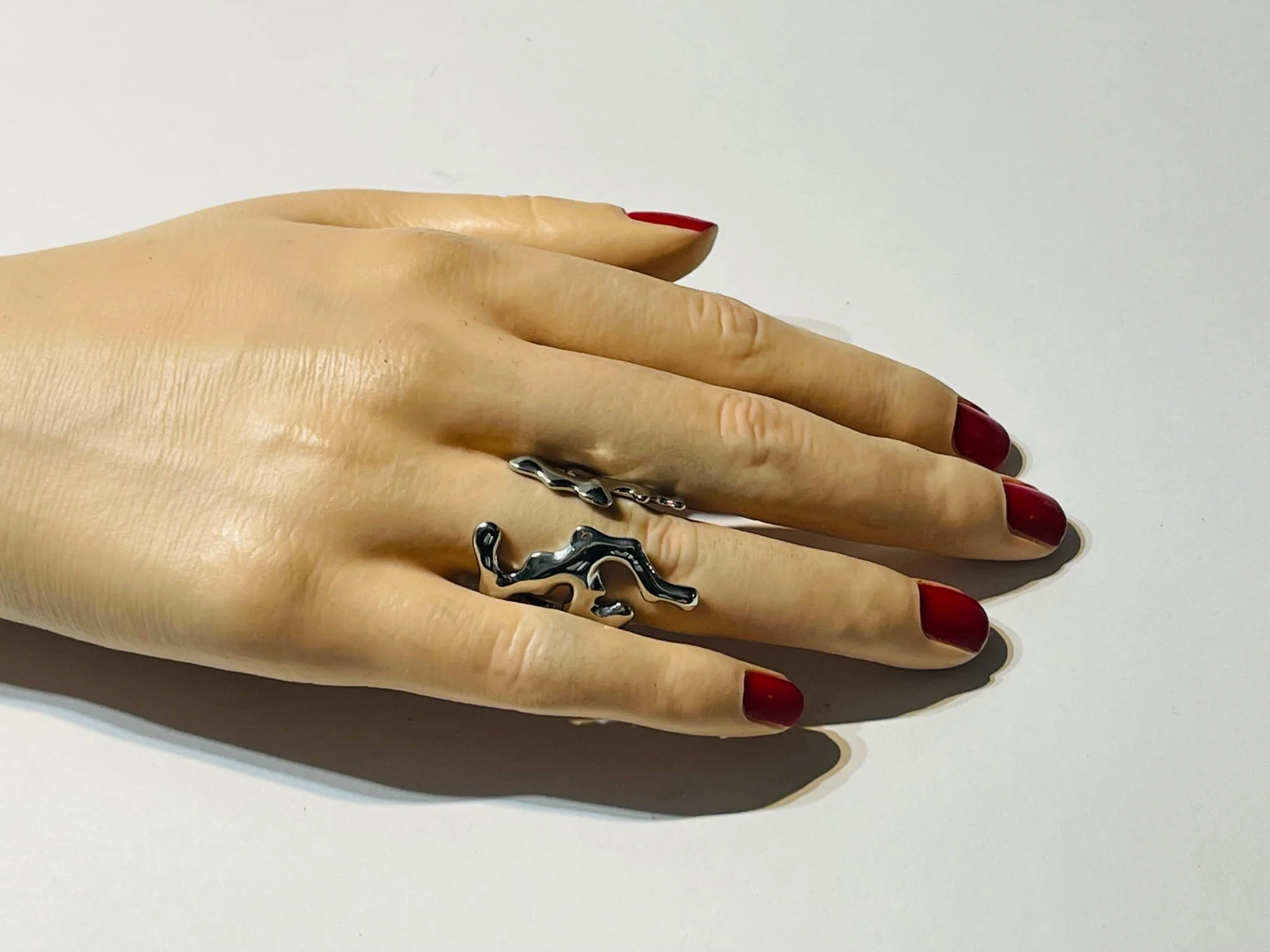 Bague corail en acier inoxydable argenté, Taille réglable – Image 3