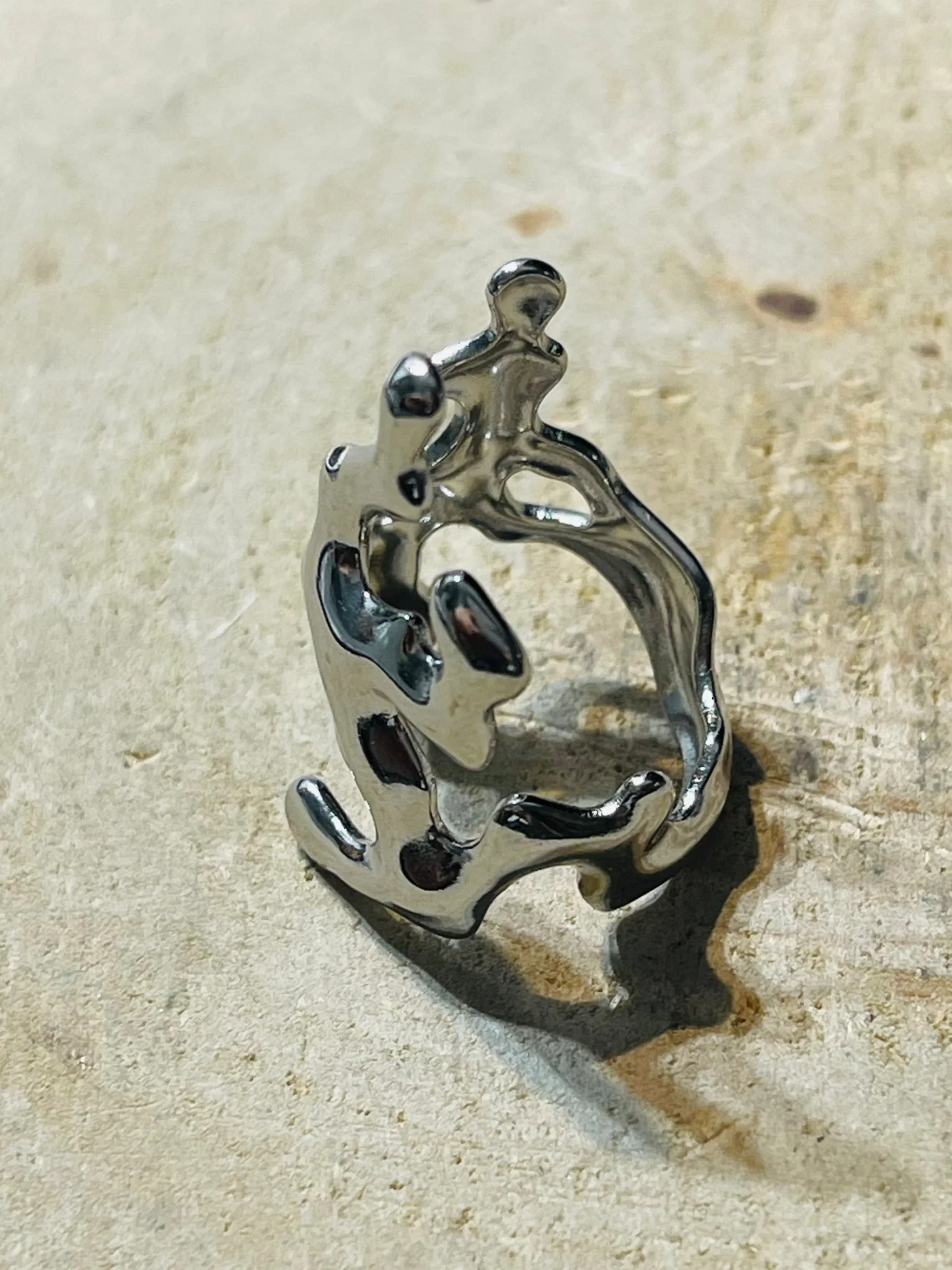 Bague corail en acier inoxydable argenté, Taille réglable – Image 4