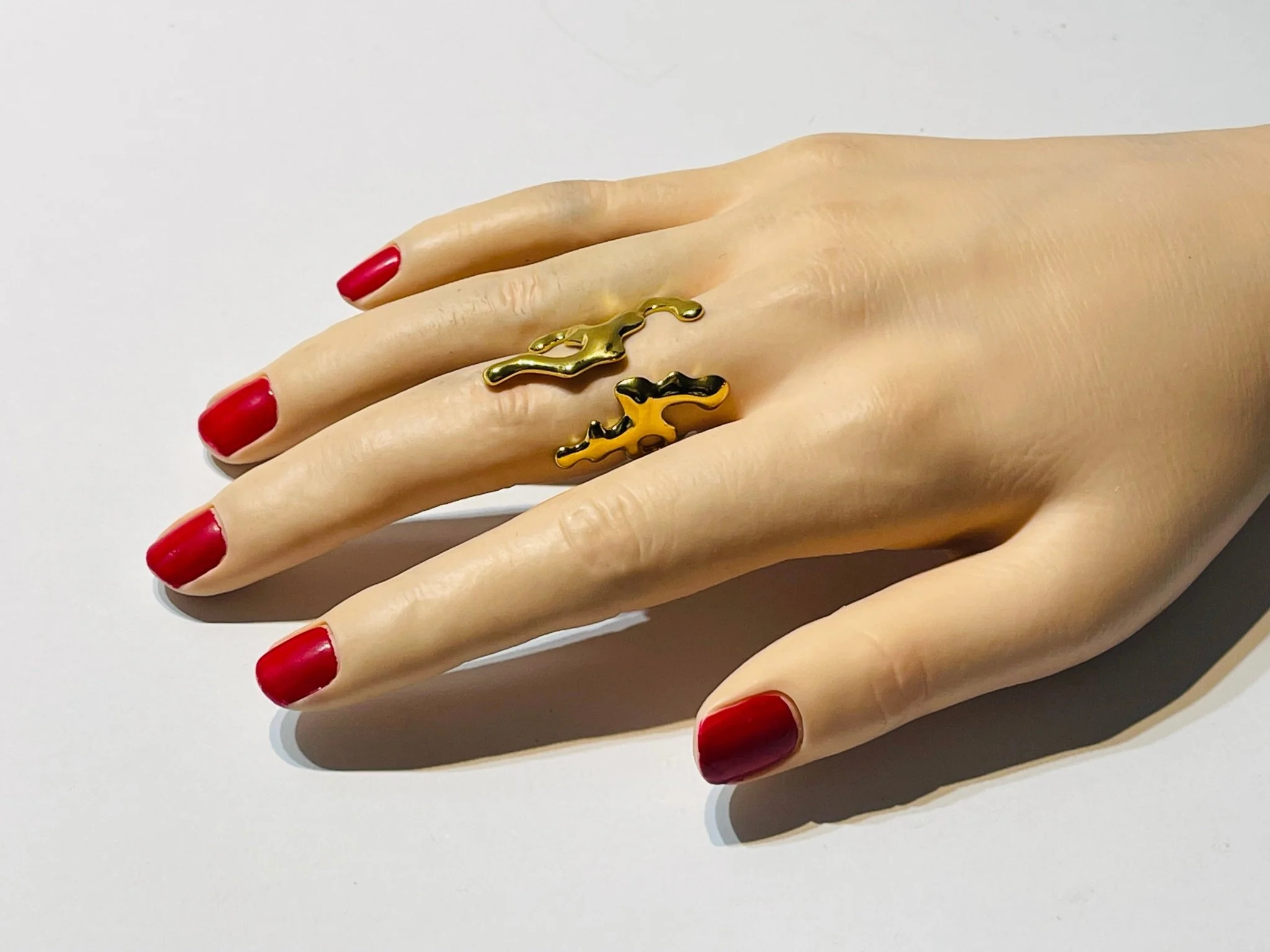 Bague corail en acier inoxydable doré , Taille réglable – Image 3