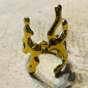 Bague corail en acier inoxydable doré , Taille réglable