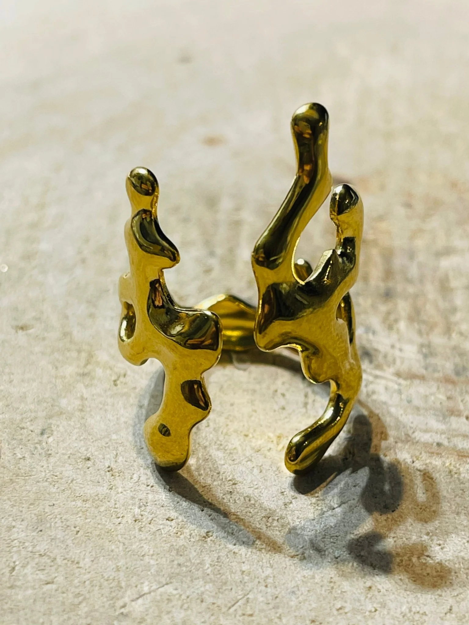 Bague corail en acier inoxydable doré , Taille réglable