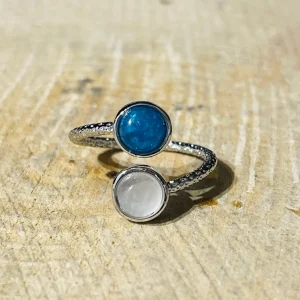 Bague double pierre Apatite et Quartz rose , Taille réglable