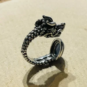 Bague dragon sertie d´une Cyanite, Taille réglable