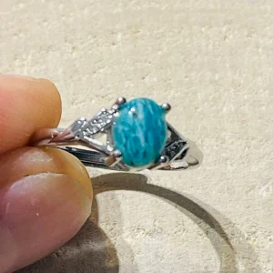 Bague en Amazonite ovale et Diamants Cz, Taille réglable