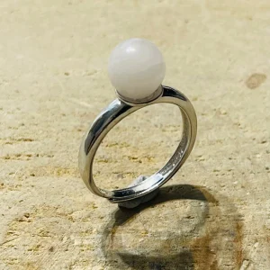 Bague en Argent 925 sertie d’une perle en Quartz rose, Taille réglable