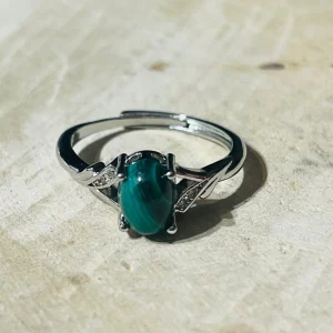 Bague en Malachite et Diamant Cz, Taille réglable