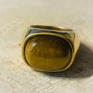 Bague en Œil de tigre ovale, Taille 56