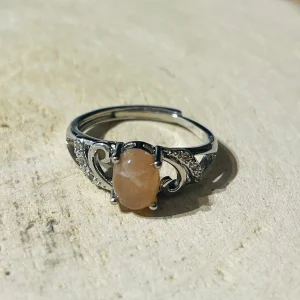 Bague en Pierre de soleil et Diamant Cz, Taille réglable