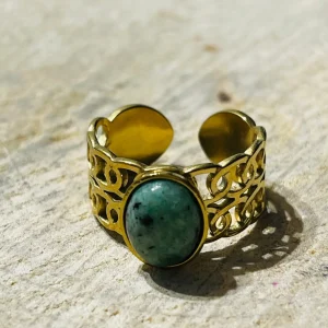 Bague sertie d´une Turquoise africaine, taille réglable