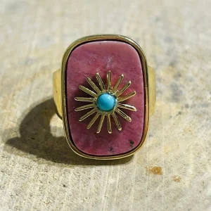 Bague Soleil sertie d’une Rhodonite, Taille réglable