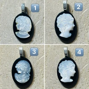 Camée cabochon en Agate noire et Nacre