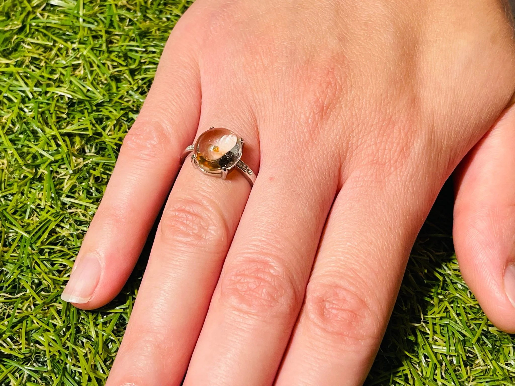 Exceptionnelle Bague en Quartz de pétrole enhydro (bulle d’eau) en Argent 925, taille réglable. – Image 6