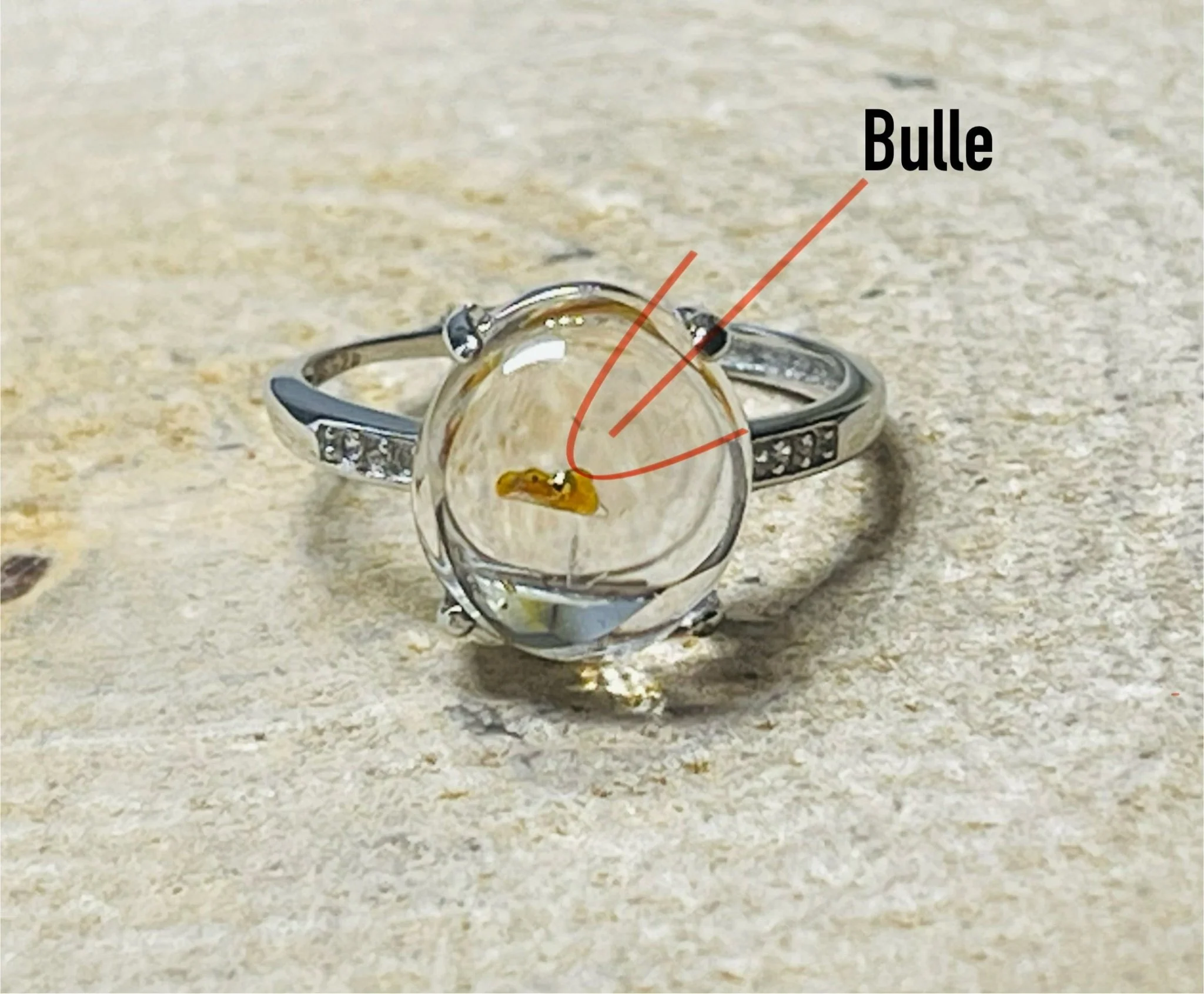 Exceptionnelle Bague en Quartz de pétrole enhydro (bulle d’eau) en Argent 925, taille réglable. – Image 2