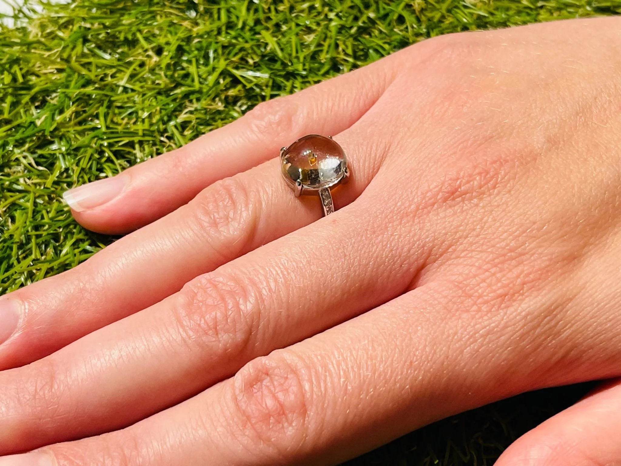 Exceptionnelle Bague en Quartz de pétrole enhydro (bulle d’eau) en Argent 925, taille réglable. – Image 7