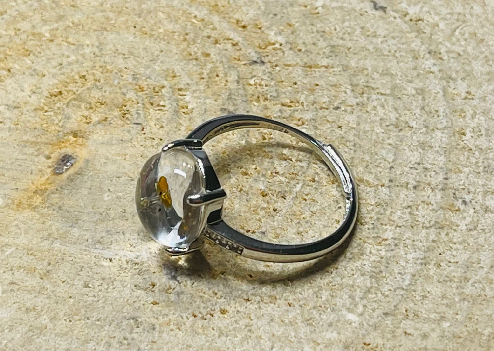 Exceptionnelle Bague en Quartz de pétrole enhydro (bulle d’eau) en Argent 925, taille réglable. – Image 4