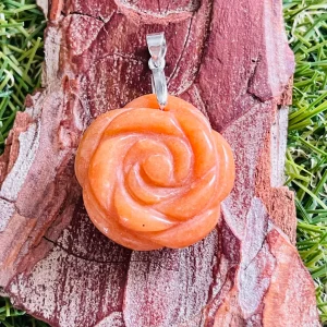 Pendentif Fleur en Aventurine orange et bélière en Argent 925