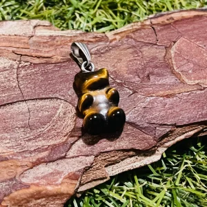 Pendentif en Oeil de Tigre en forme de bonbon nounours ourson ours