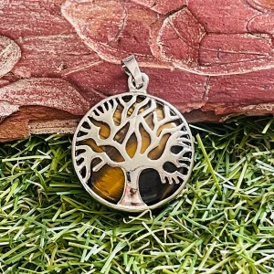 Pendentif en Oeil de tigre et arbre de vie