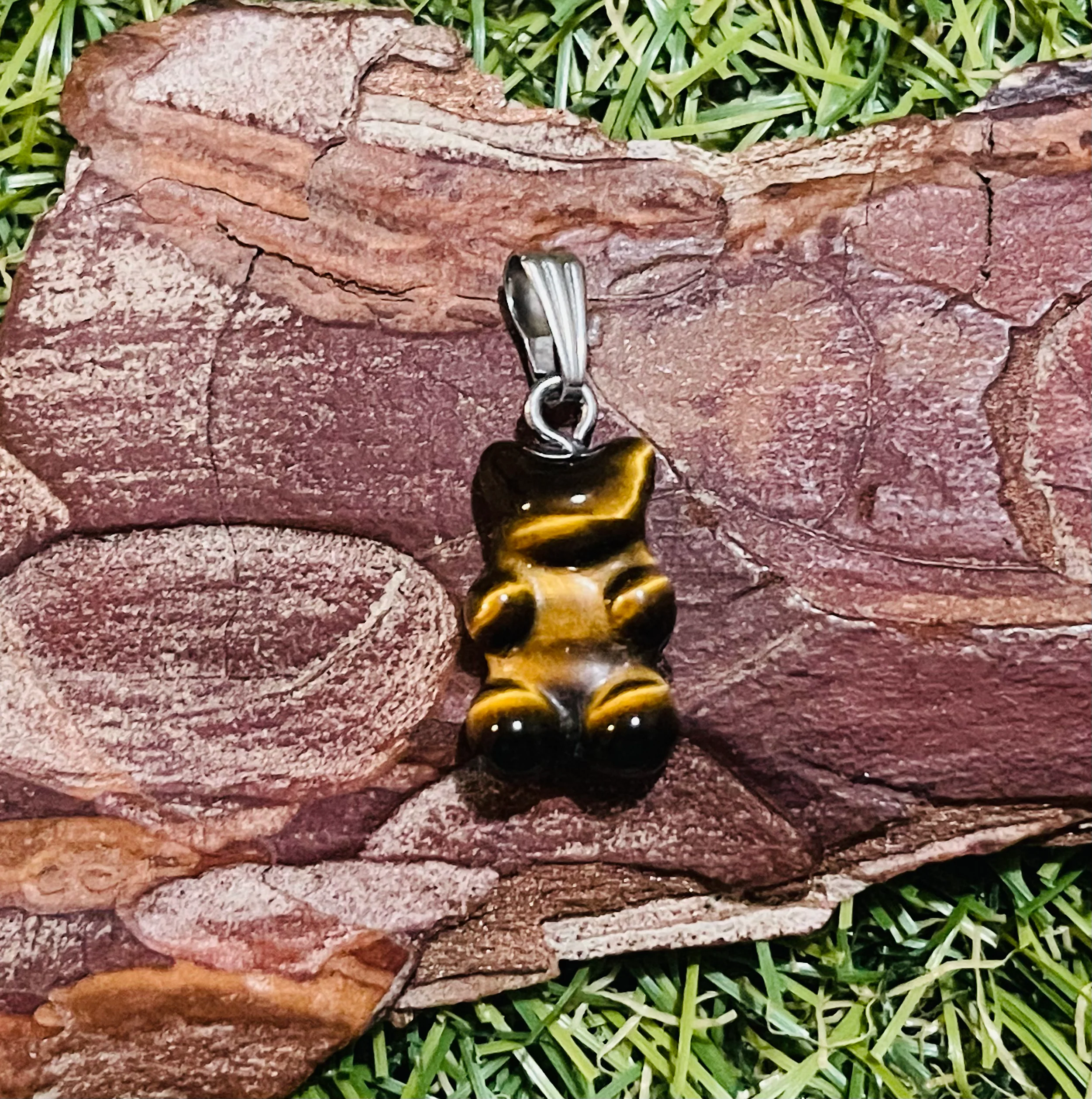 Pendentif en Oeil de Tigre en forme de bonbon nounours ourson ours – Image 3