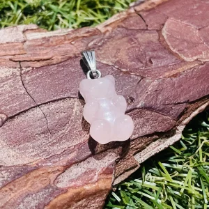 Pendentif en Quartz rose en forme de bonbon nounours ourson