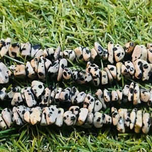 Perles naturelles chips / pépites en Jaspe Dalmatien en 5-8 mm (fil de 80 cm)