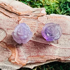 Lot de 2 Perles naturelles en Améthyste en forme de fleur (14 mm)