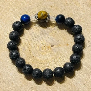 Lot de 3 Bracelets de perles en pierre naturelle en Pierre de Lave et oeil de tigre (105)