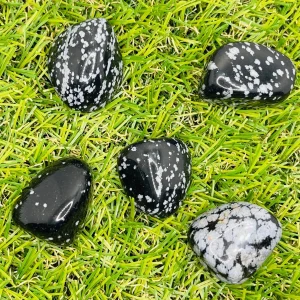 Lot de 5 pierres roulées naturelles en Obsidienne flocon