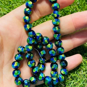 Lot de Perles Lumineuses en verre bleues jaunes 6 mm pour bracelet