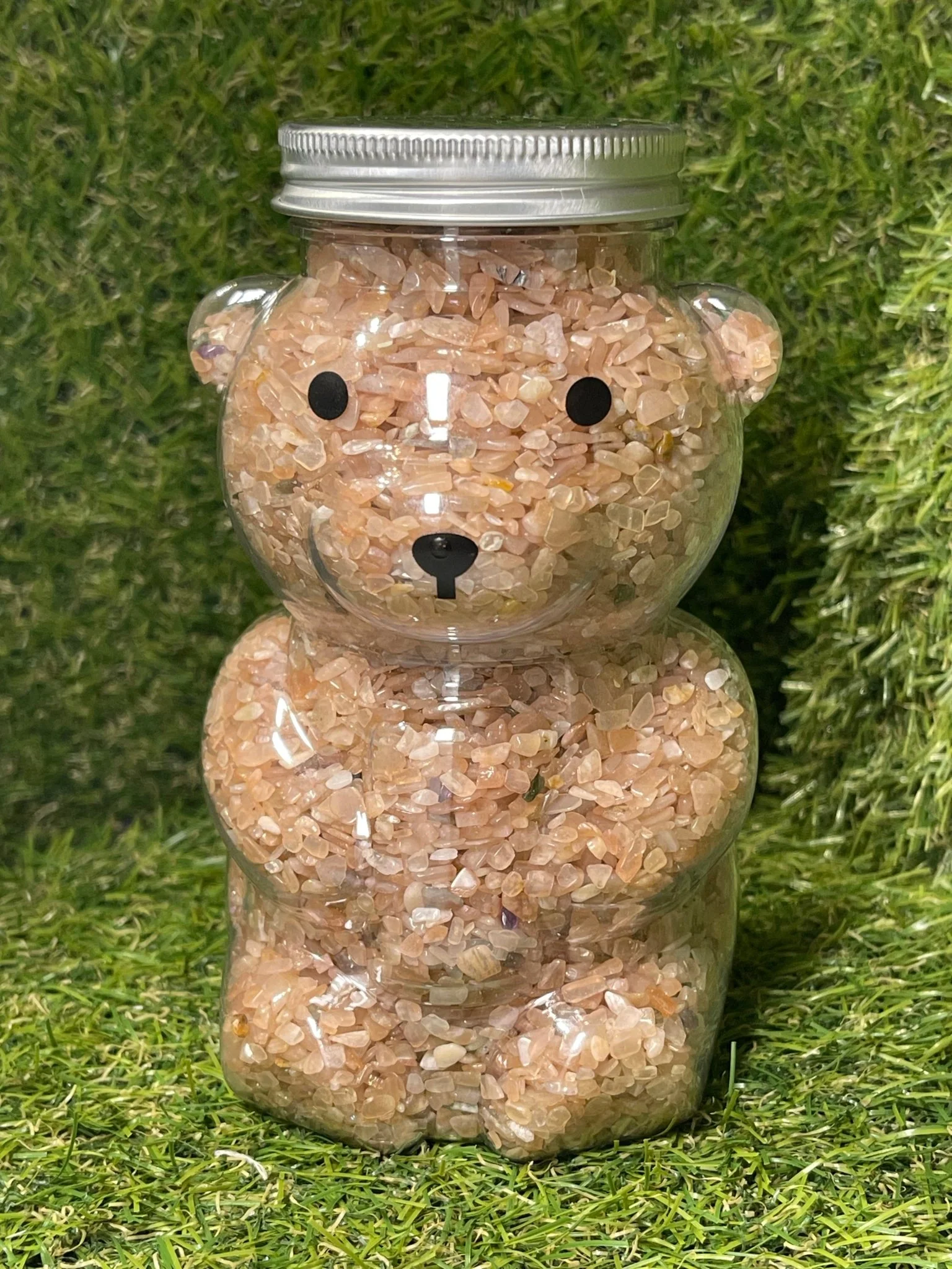 Luna l’Ourson rempli de pépites en pierre naturelle Pierre de lune pêche