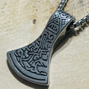 Pendentif en forme de hache viking nordique en acier inoxydable et sa chaîne