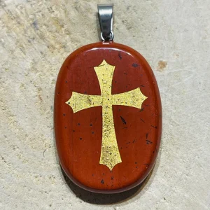 Pendentif en Jaspe rouge et croix dorée