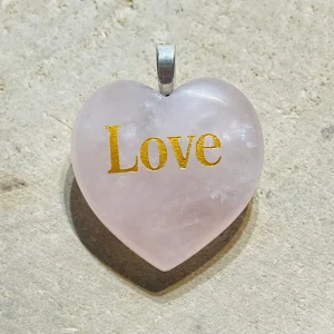 Pendentif en Quartz rose en forme de cœur LOVE