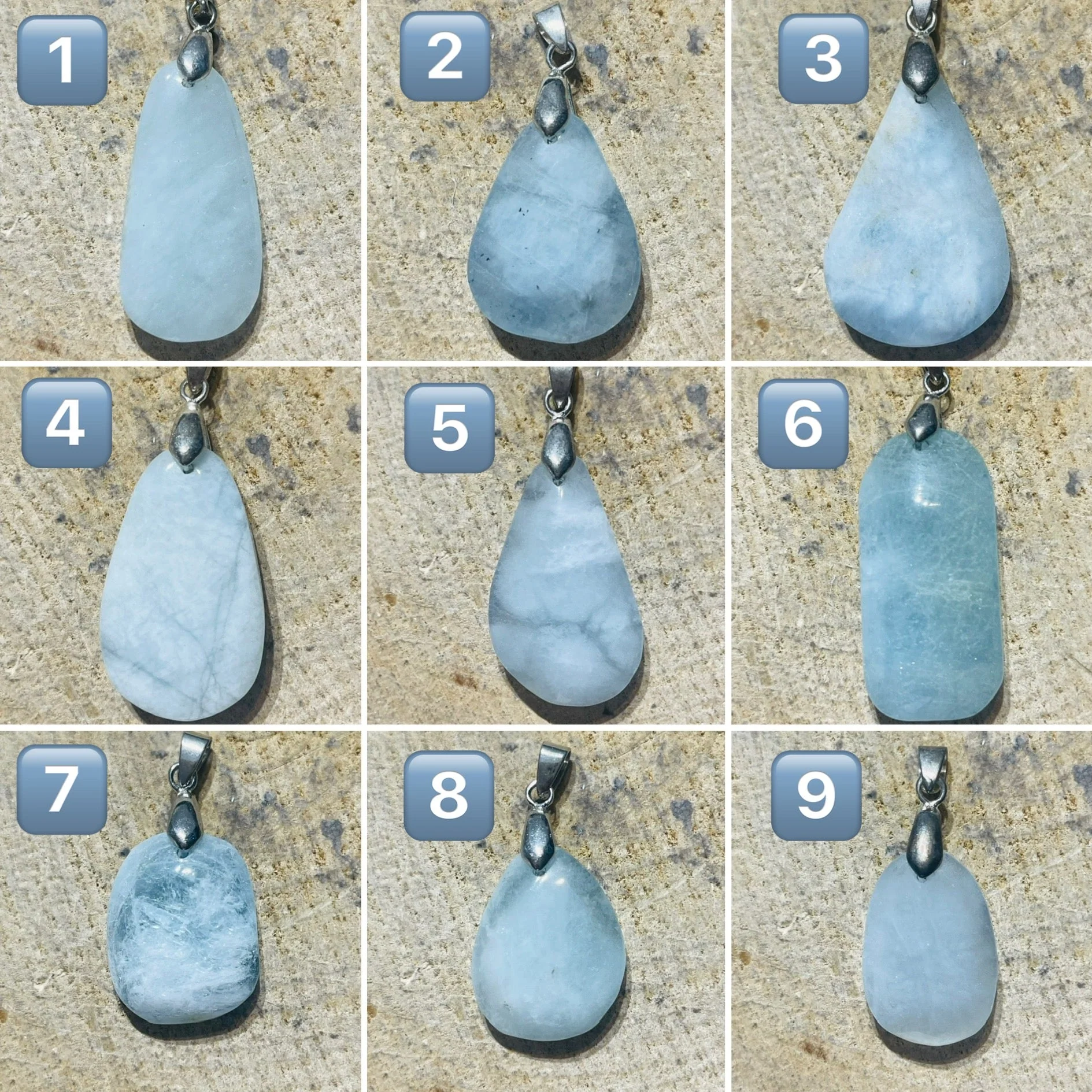 Pendentifs en pierre naturelle Aigue marine au choix (2)