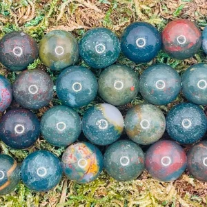 Perles en pierre naturelle en Jaspe Blood Stone Africain sombre en 8 mm