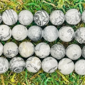 Perles naturelles en Jaspe gris en 8 mm