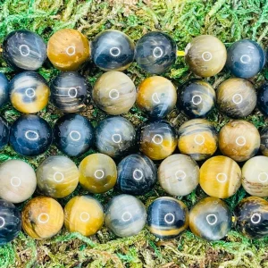 Perles en pierre naturelle en Oeil de Tigre Jaune et bleu en 8 mm