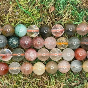 Perles naturelles en Quartz Rutile Multicolore en 8 mm