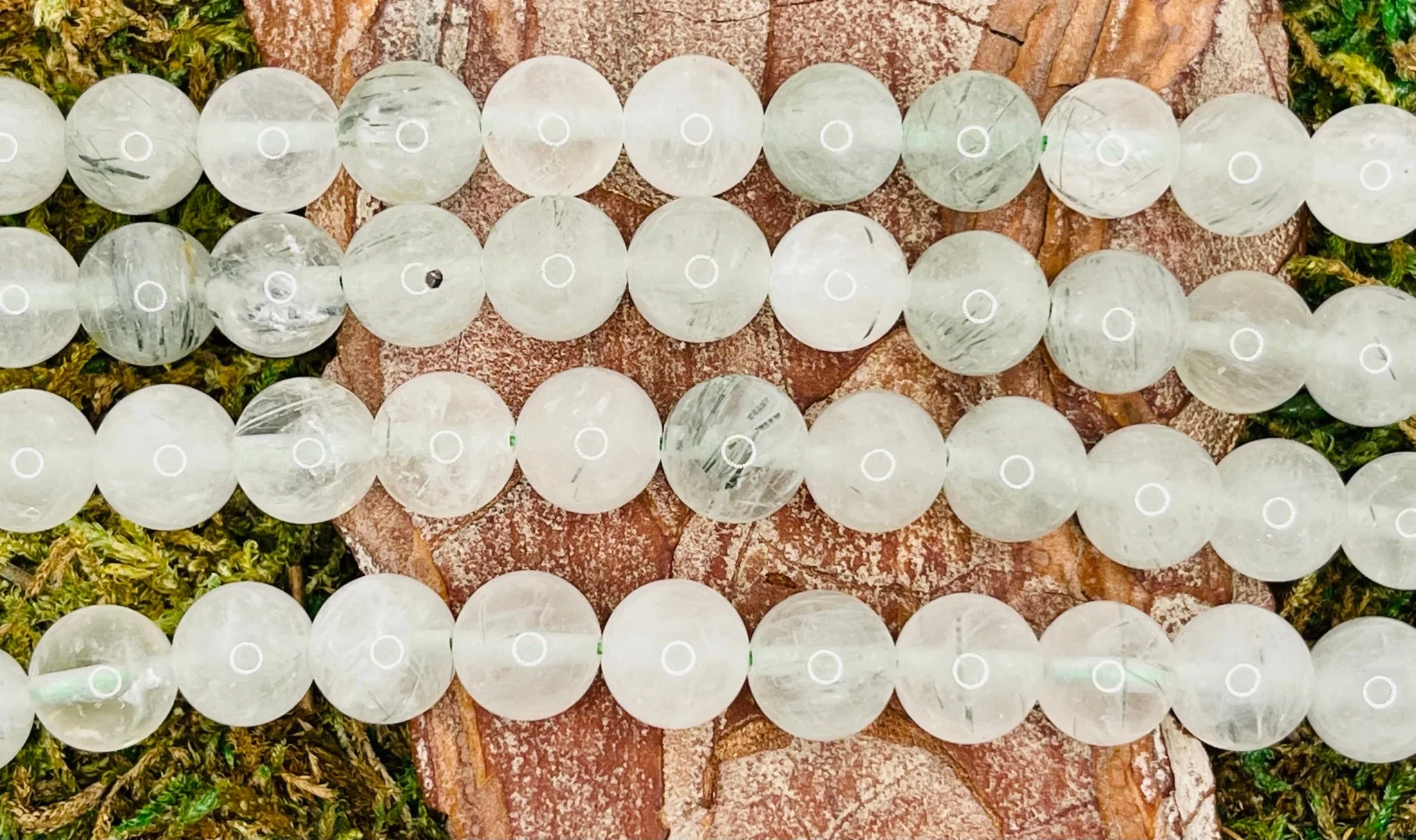 Perles naturelles en Quartz Rutile Vert en 8 mm