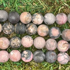 Perles naturelles en Rhodonite mate en 6 mm