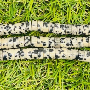 Perles naturelles Heishi en Jaspe Dalmatien en 6 mm